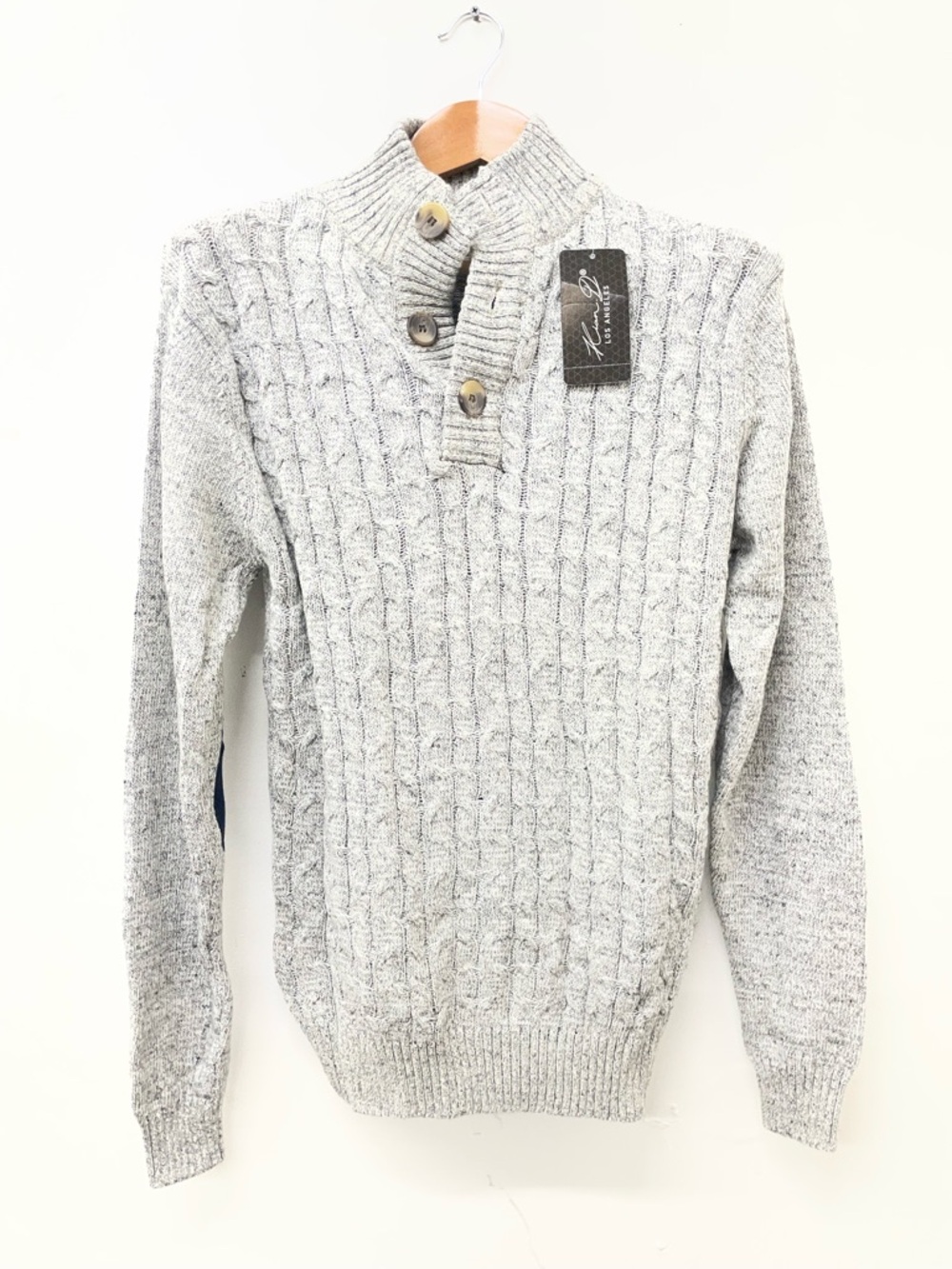 Kian D Men’s Cable Knit Pullover Sweater Standup Collar Size Medium Gray NWT